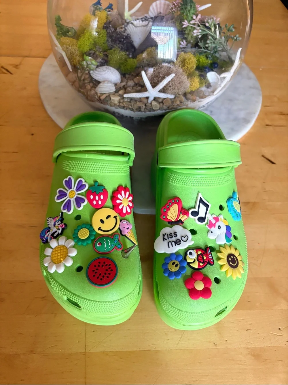 Women’s Platform Clog Shoes with Decorative Charms. These charms are expensive 💚